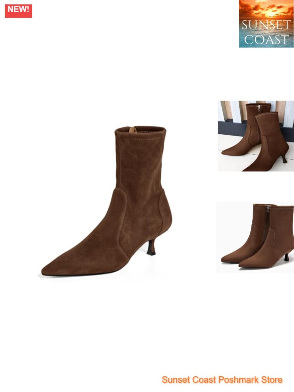 Faux Suede Kitten Heel Ankle Booties Pointed Toe Side Zip Fall Shoes
